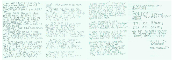 Letters Written by David Berkowitz a.k.a Son of Sam to the New York City Police Captain April 17, 1977
