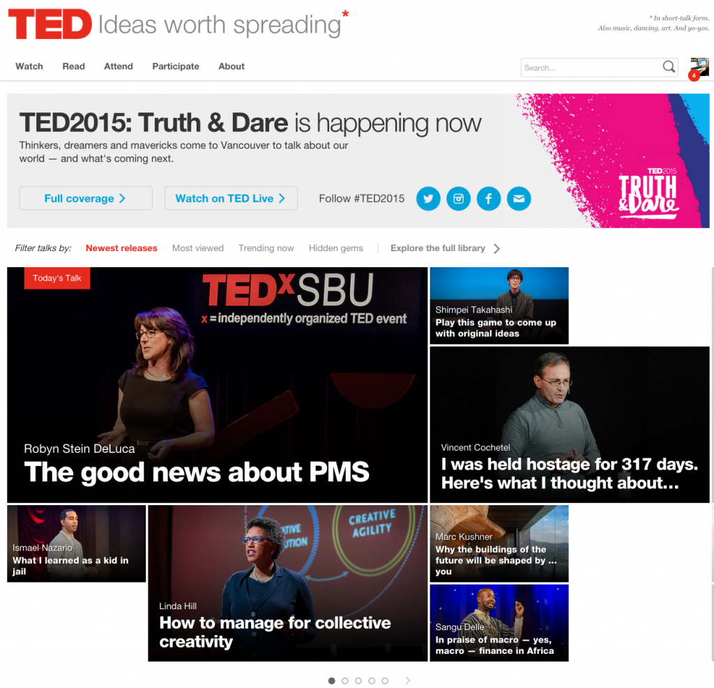 screen shot of ted.com on day that robyn's talk is on it.