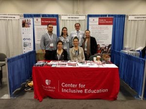 Photo of Stony Brook University's Center for Inclusive Education recruitment team at the SACNAS Conference in October 2017 Team member included (Top row, from left to right): Angel I. Gonzalez, PhD; Adelle Molina; Miguel Garcia-Diaz, PhD; Yalile Suriel (Bottom row, from left to right): Maria Barrios Sazo and Vanessa Lynn
