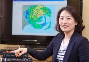 Dr. Hye-Mi Kim, an assistant professor at Stony Brook University in Stony Brook, pictured on April 17, 2015, worked with colleagues to develop a simulation forecast model to predict tropical storm activity for NY state during hurricane season. Photo Credit: Ed Betz 