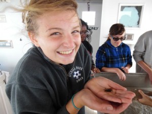 Sarah McTague ’18 on a Stony Brook Southampton trawler boat.