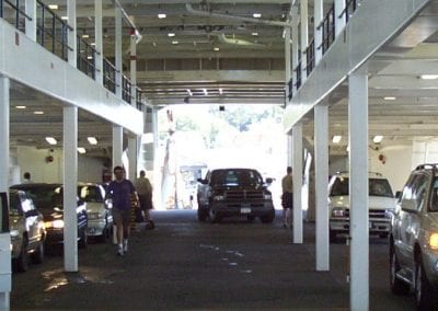 The car deck of the PT Barnum while cars are entering from Port Jefferson.