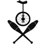 Stony Brook Circus Club Logo of a unicycle and a juggling set.